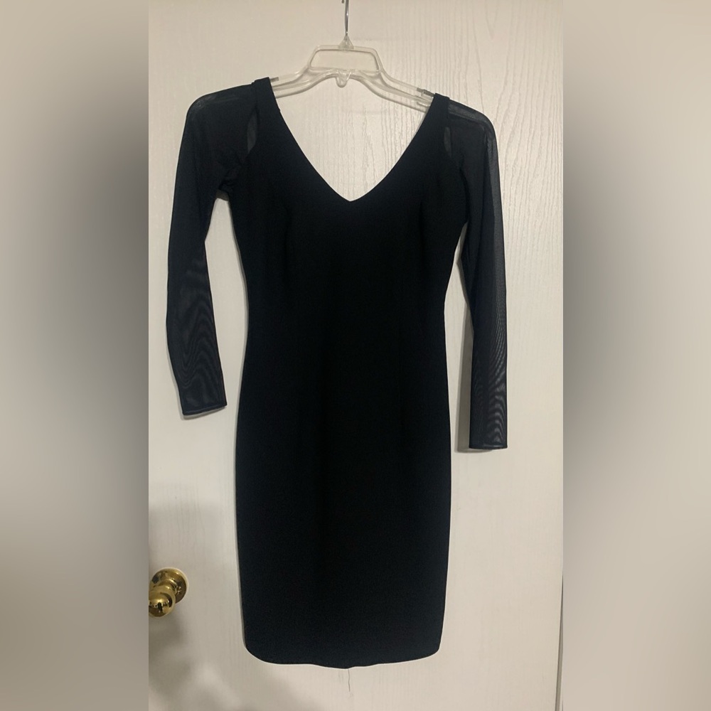 Andrea Polizzi for Rex Lester Black Cut Out Shoulder Sheer Sleeve Dress